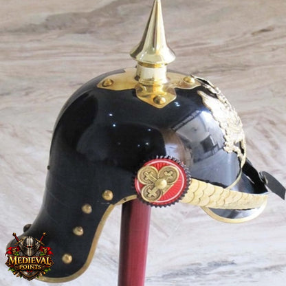 Black German Pickelhaube Helmet Prussian Spiked Military Armor Replica Hat