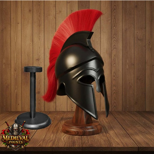 Black Corinthian Helmet : Corinthian Helmet Red Hair  With Wooden Stand
