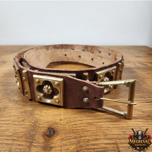 Artisan Medieval Brass & Leather Armor Belt – Renaissance Faire & Historical Costume Accessory