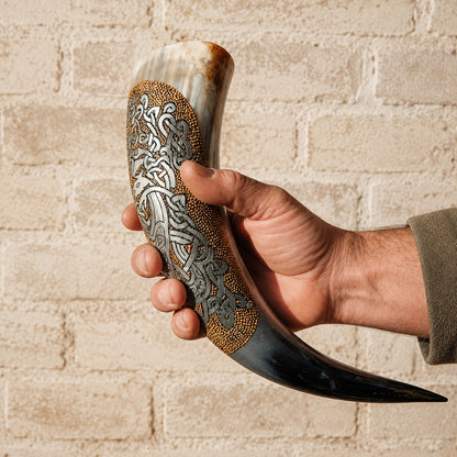 Authentic Viking Wolf Horn  – Hand-Engraved Celtic Knot Design