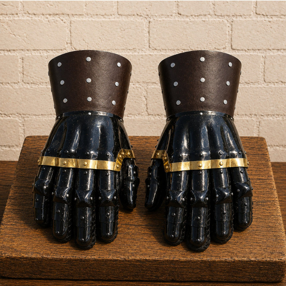 Wisby Style Medieval Gauntlets – Large Size 16 Gauge Mild Steel with Leather Gloves