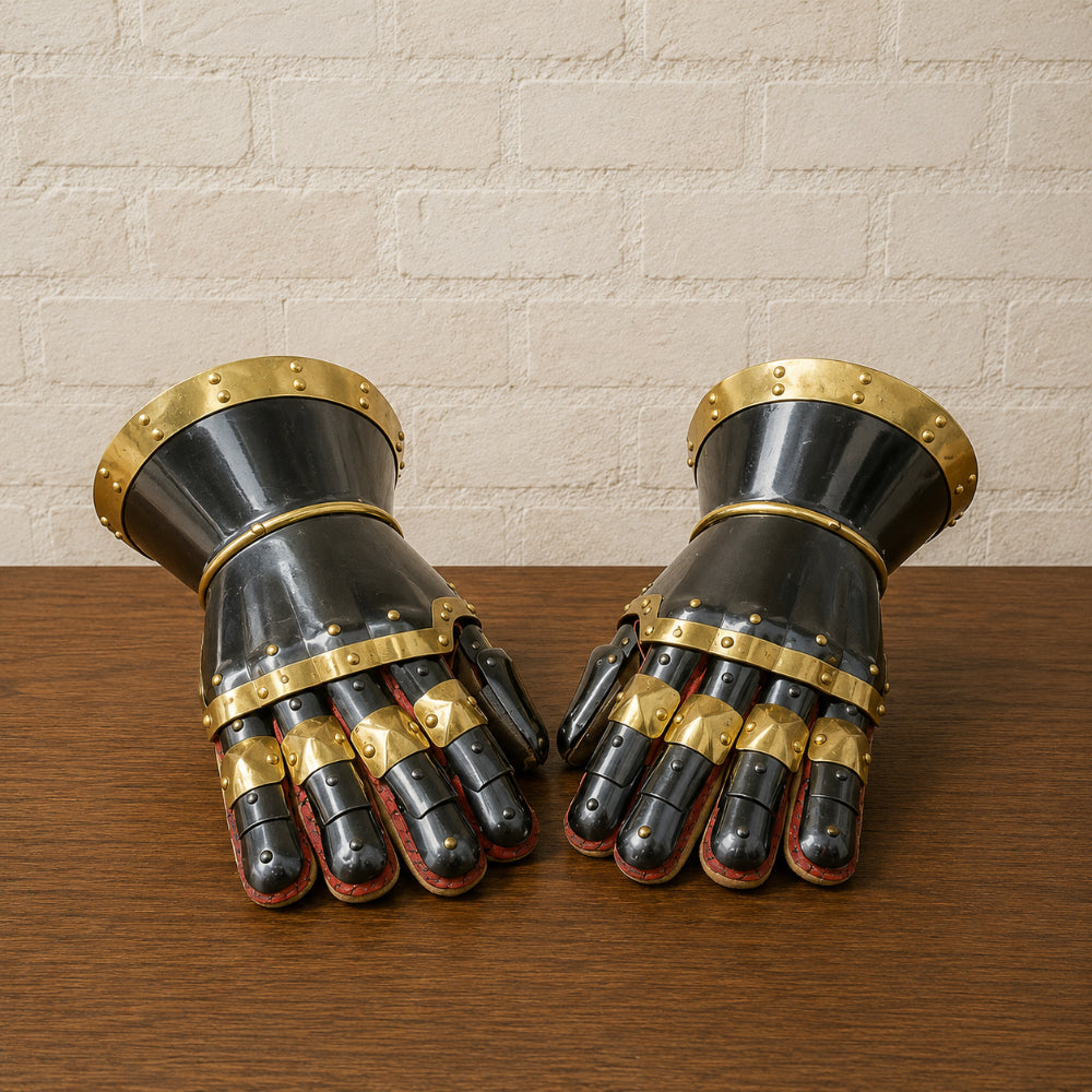 16 Gauge Steel Gauntlets – Knight Armor with Brass Accents for LARP & Cosplay