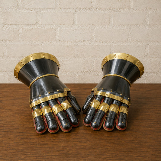 16 Gauge Steel Gauntlets – Knight Armor with Brass Accents for LARP & Cosplay