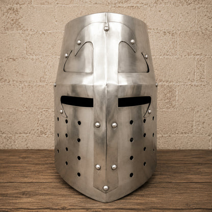 Medieval Knight Templar Helmet – Crusader Armor with Display Stand