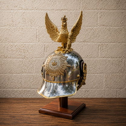German Pickelhaube Spiked Helmet with Prussian Eagle Crest – Military Replica