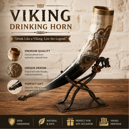 Authentic Viking Mead Horn – Hand-Engraved Norse Symbols