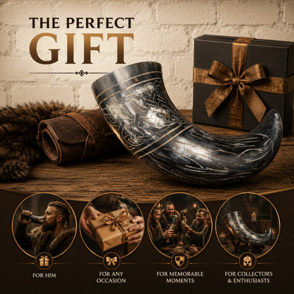 Raven Viking Drinking Horn – Handcrafted Horn with Norse Engravings