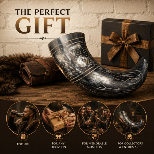 Raven Viking Drinking Horn – Handcrafted Horn with Norse Engravings