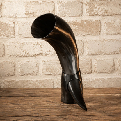 Authentic Black Viking Mead Horn – Hand-Engraved Celtic Design