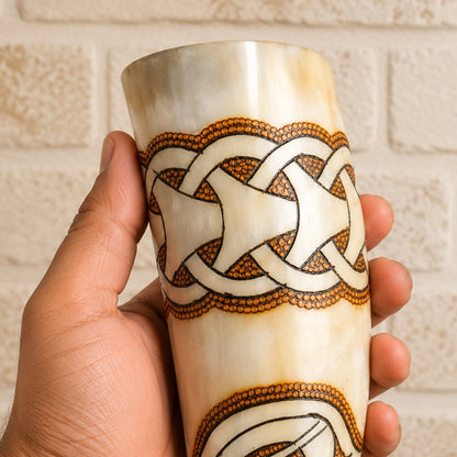 Handcrafted Celtic Viking Drinking Horn – Engraved Natural Horn Mug
