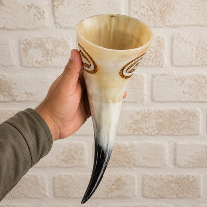 Handcrafted Celtic Viking Drinking Horn – Engraved Natural Horn Mug