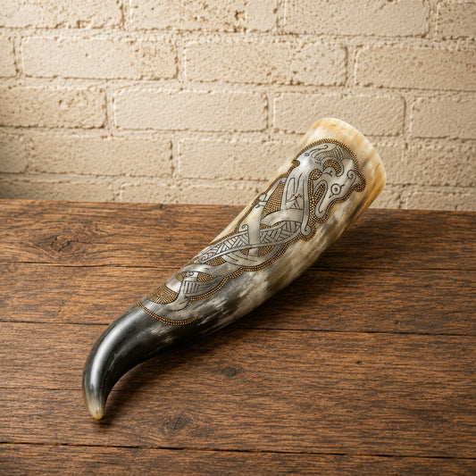 Authentic Viking Dragon Drinking Horn – Handcrafted Celtic Knotwork Mead Horn