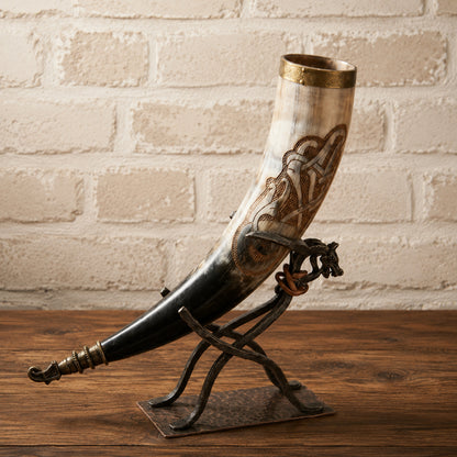 Authentic Viking Mead Horn – Hand-Engraved Norse Symbols