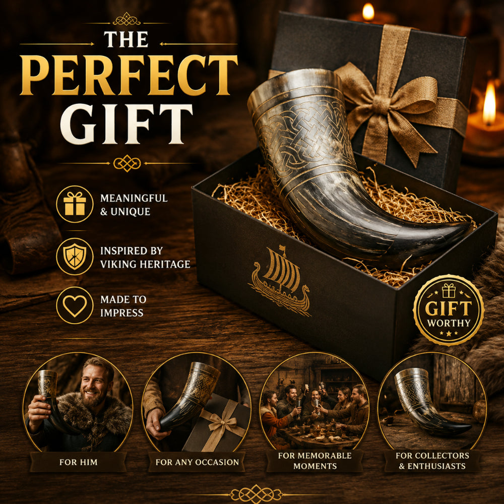 Raven Viking Drinking Horn – Handcrafted Horn with Norse Engravings