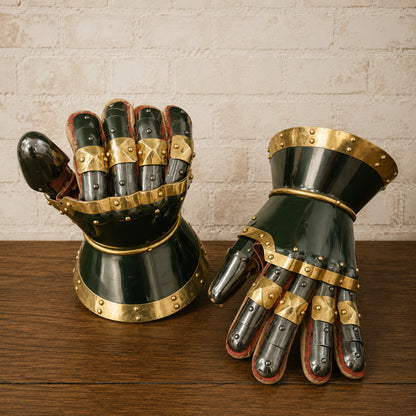 16 Gauge Steel Gauntlets – Knight Armor with Brass Accents for LARP & Cosplay