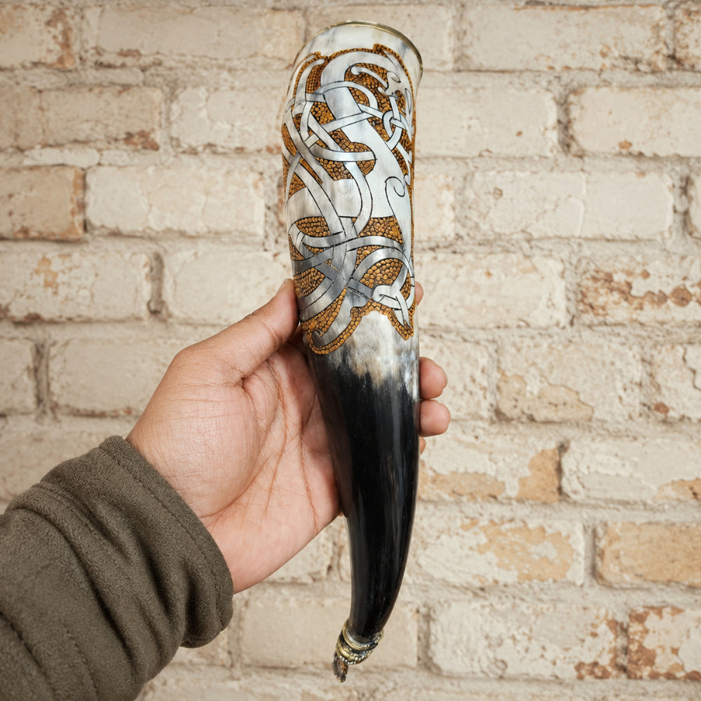 Authentic Viking Mead Horn – Hand-Engraved Norse Symbols