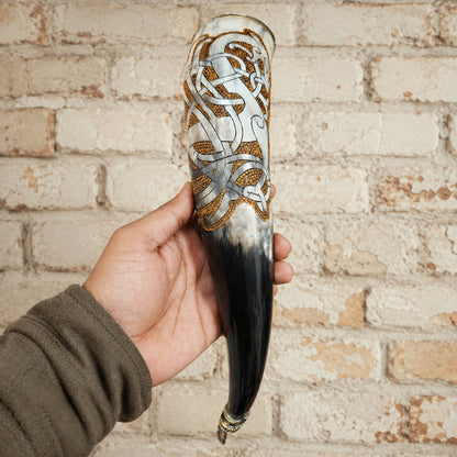 Authentic Viking Mead Horn – Hand-Engraved Norse Symbols