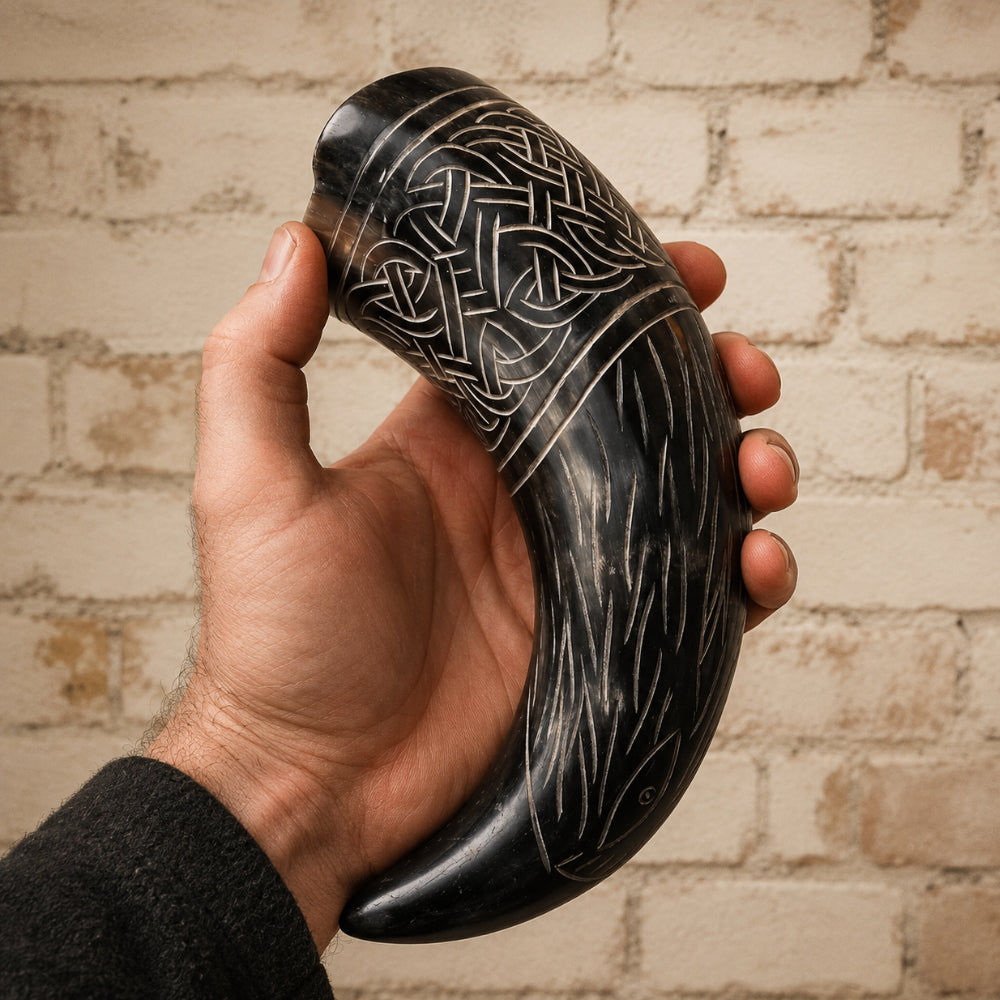 Raven Viking Drinking Horn – Handcrafted Horn with Norse Engravings