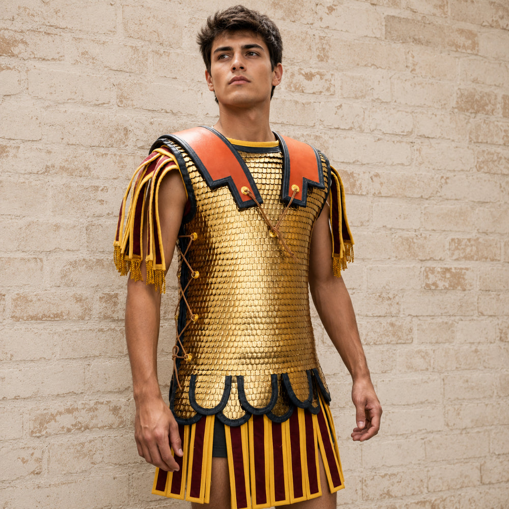 Handcrafted Lorica Squamata Roman Scale Armor | Brass Scale Shirt for LARP, SCA, Roman Reenactment & Cosplay | 15×25 mm