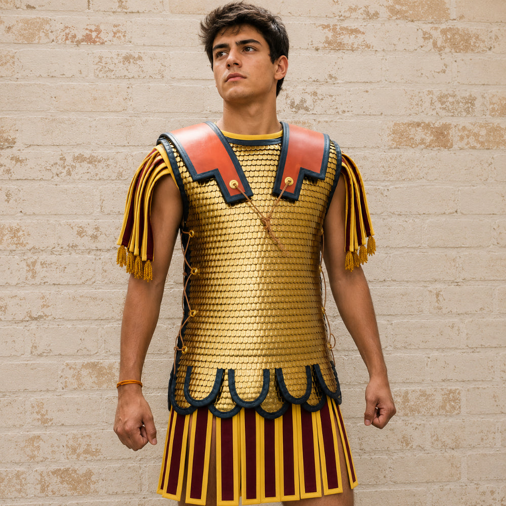 Handcrafted Lorica Squamata Roman Scale Armor | Brass Scale Shirt for LARP, SCA, Roman Reenactment & Cosplay | 15×25 mm