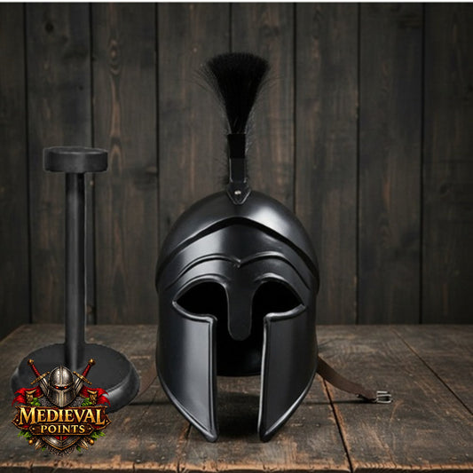 Corinthian Helmet : Warrior Medieval Helmet with Wooden Stand