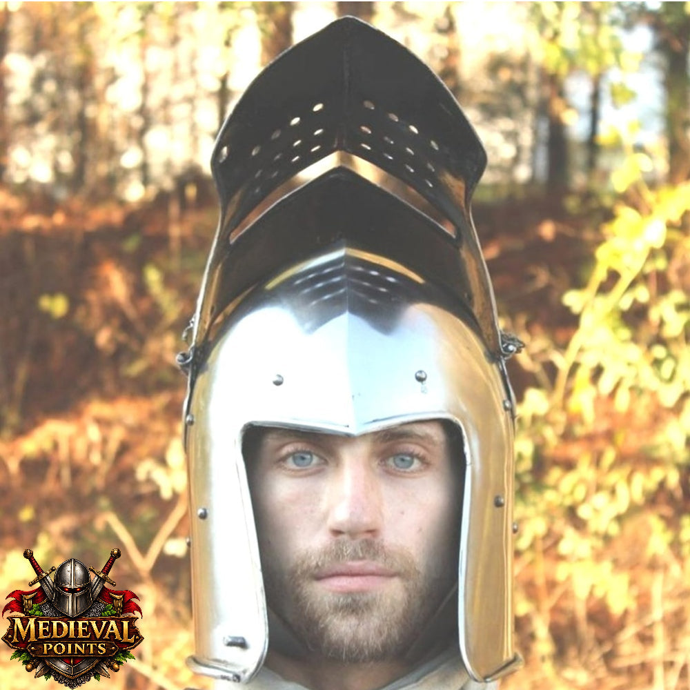 Medieval Barbute Helmet | Barbuta Reenactment Helmet | Stand For Cosplay And Costumes