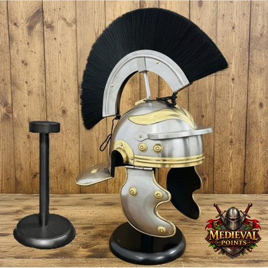Roman Centurion Helmet with Stand, Centurion Helmet With Black Hair