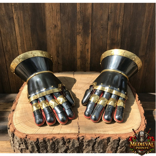 16 Steel Gauntlet Gloves – Knight Armor with Brass for LARP & Cosplay