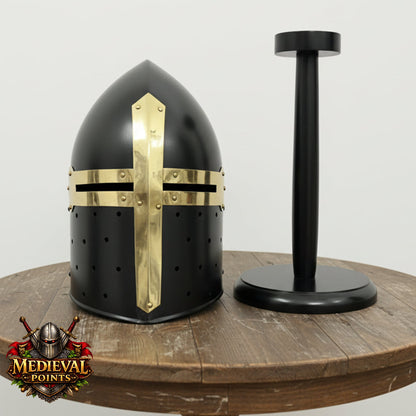 New Suger-loaf Helmet With Wooden Stand  , Crusader Helmet