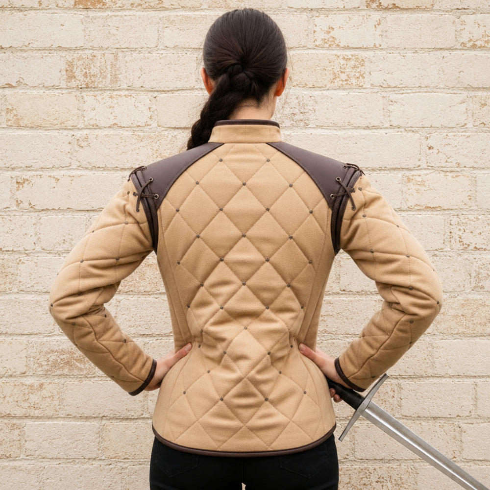 Women's Medieval Gambeson with Leather Trim | Renaissance Faire & LARP Costume
