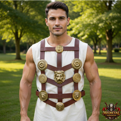 Roman Phalera Belt – Brass & Leather Military Reenactment Soldier Belt