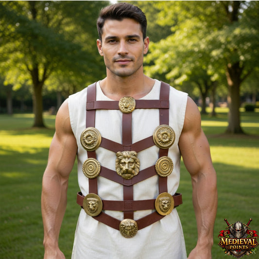 Roman Phalera Belt – Brass & Leather Military Reenactment Soldier Belt