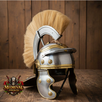 New Roman Centurion Helmet with Stand, Centurion Helmet With Brown Hair