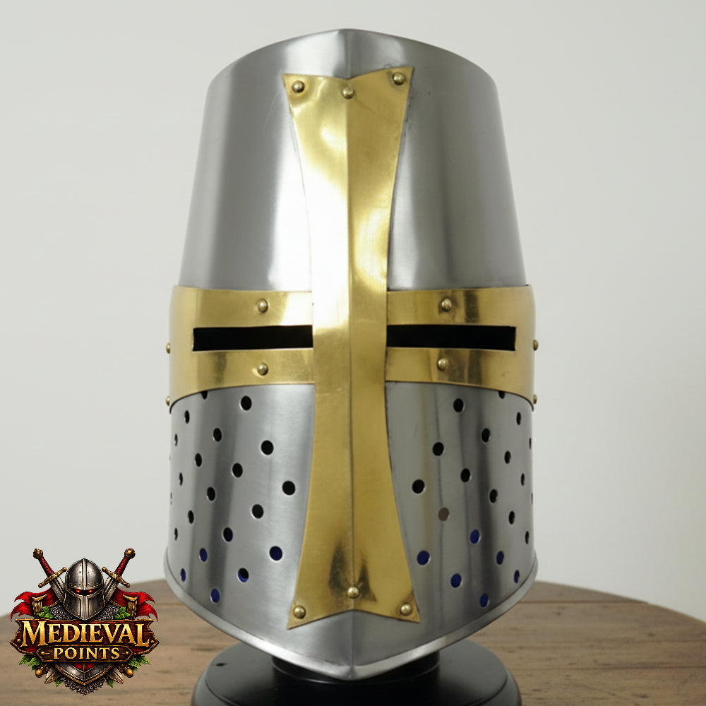 Crusader Helmet Brass Trim – Knights Templar Helmet Practice Armor for Reenactment & Cosplay