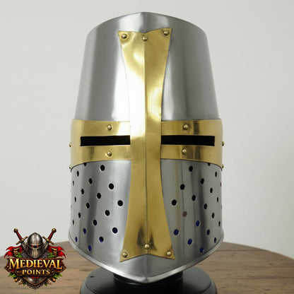 Crusader Helmet Brass Trim – Knights Templar Helmet Practice Armor for Reenactment & Cosplay