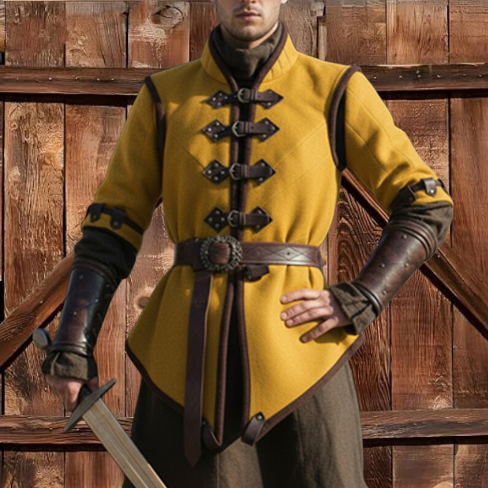 Medieval Padded Gambeson with Brown Leather Trim: Viking Costume for events