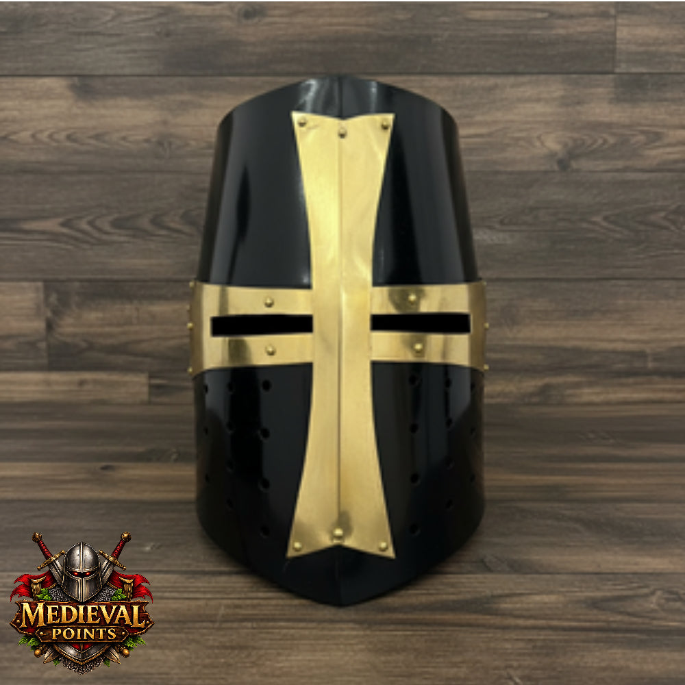 Black Crusader Helmet : Templar Warrior Helmet Helm with Display Stand