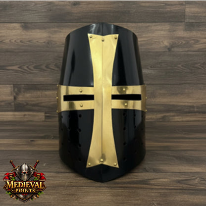 Black Crusader Helmet : Templar Warrior Helmet Helm with Display Stand
