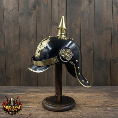 Black German Pickelhaube Helmet Prussian Spiked Military Armor Replica Hat