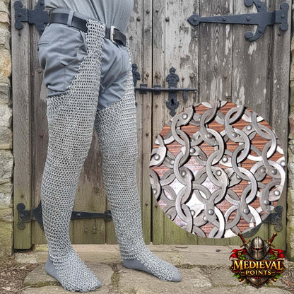 Stainless steel Chainmail Chausses: 9 mm Riveted Leggings for events