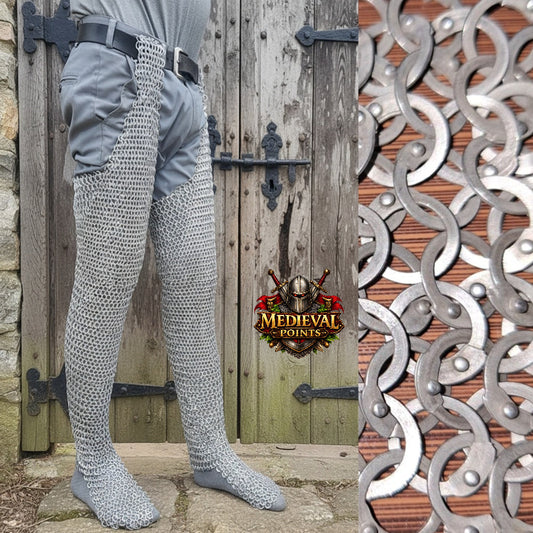 Stainless steel Chainmail Chausses: 9 mm Riveted Leggings for events