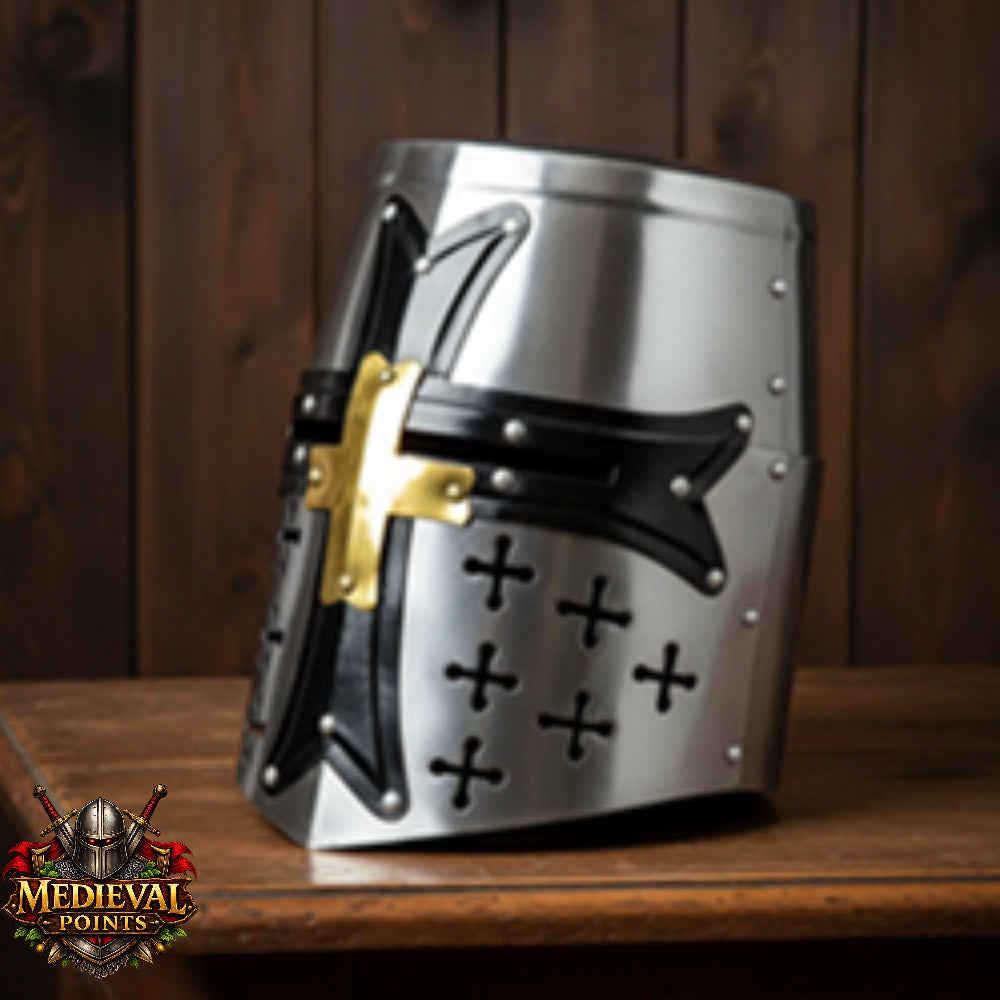 Special Edition Templar Crusader Knight Helmet with Display Stand ,Gift for Him
