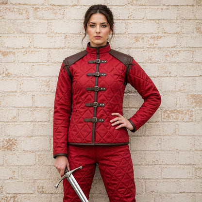 Women's Medieval Gambeson with Leather Trim | Renaissance Faire & LARP Costume