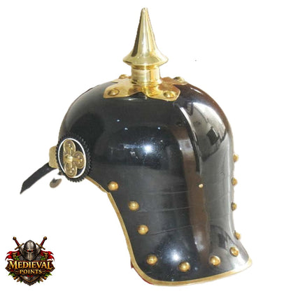 Black German Pickelhaube Helmet Prussian Spiked Military Armor Replica Hat