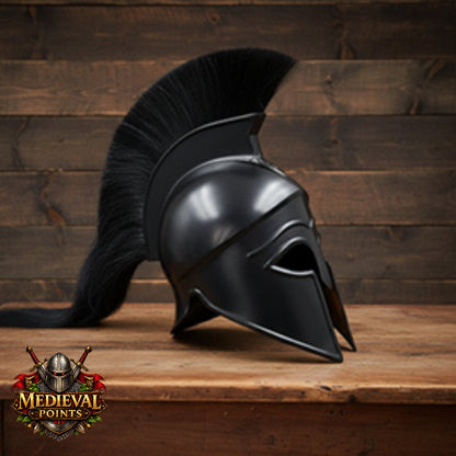 Corinthian Helmet : Warrior Medieval Helmet with Wooden Stand
