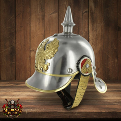 German Pickelhaube Helmet Steel Spiked Helmet Prussian Military Replica Armor
