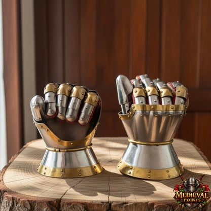 16 Steel Gauntlet Gloves – Knight Armor with Brass for LARP & Cosplay