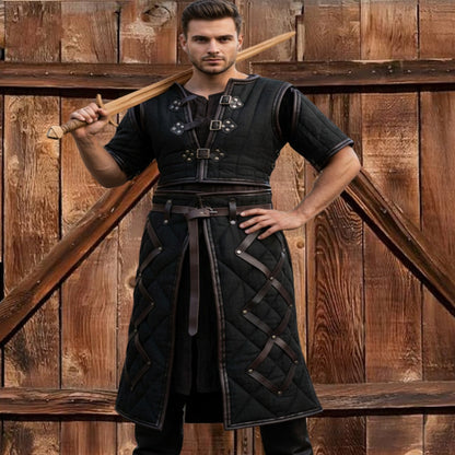 Medieval Gambeson Costume : Brown Leather Trim, Ren faire Armour for event