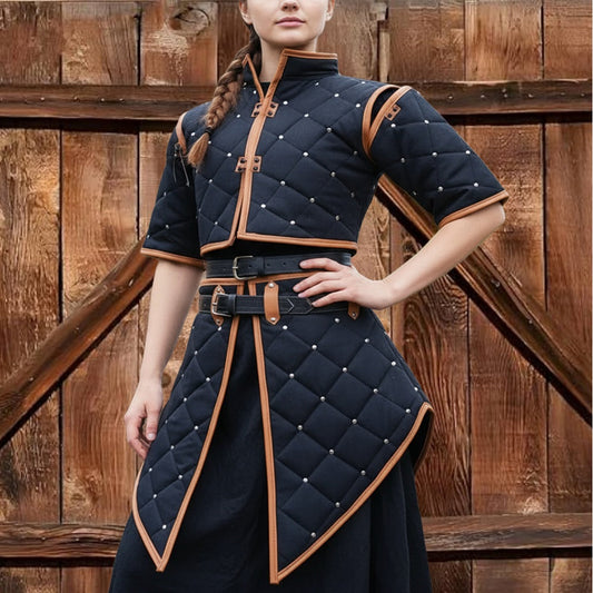 Female Medieval Padded Gambeson Costume: Renfaire Larp Armor clothing for Halloween events