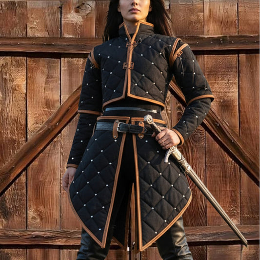 Female Medieval Padded Gambeson Costume: Renfaire Larp Armor clothing for Halloween events